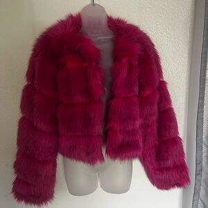 Hot Pink Faux Fur Coat Missguided Size 12 Barbiecore Glam Grunge Y2K Statement
